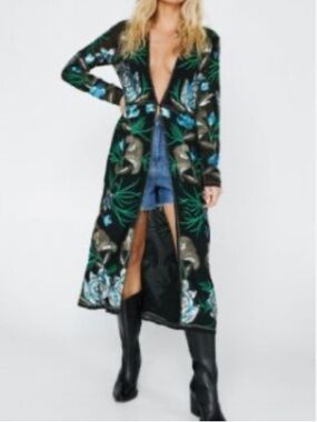 NASTY GAL | NWT Embellished Floral Sequin Maxi Duster - Black Size L